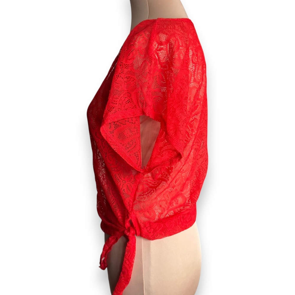 CHARLOTTE RUSSE Red Sheer Lace Tie Side Top XS - Picture 2 of 7